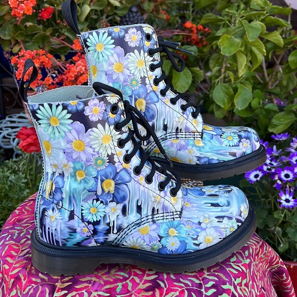 Dr. Martens Pascal Blue Slime Paint Drip Floral Boots - Picture 11 of 17